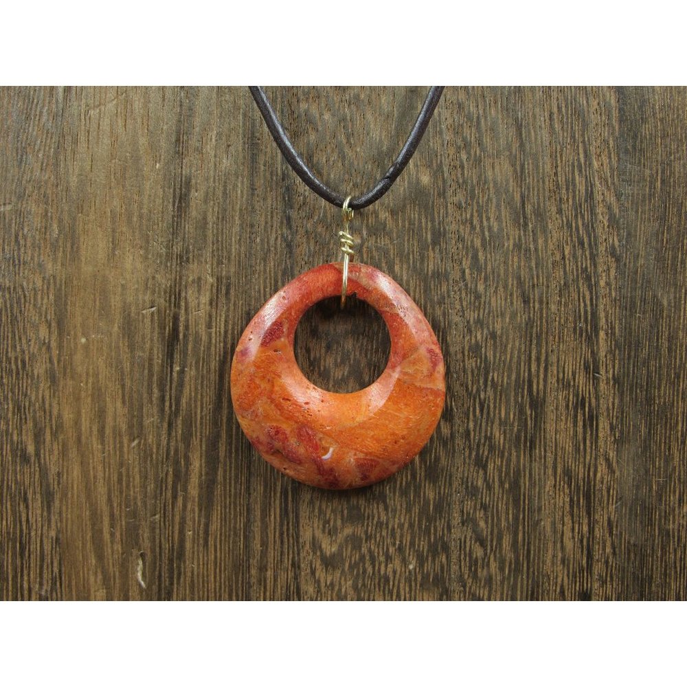 16" Sterling Silver & Leather Red Orange Stone Pendant Necklace Vintage